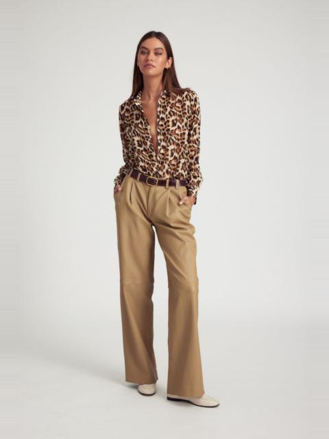 KHAKI LEATHER PLEATED TROUSERS