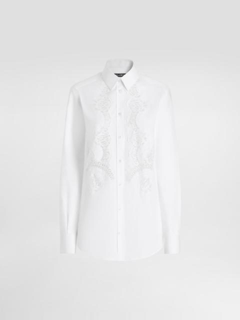Cotton poplin shirt with lace inlay