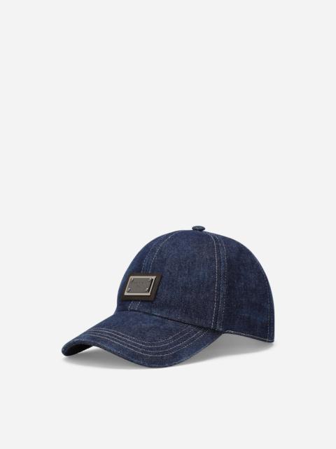Denim baseball cap with logo tag