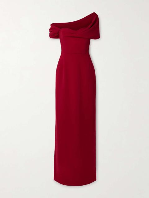 Off-the-shoulder draped crepe gown Red