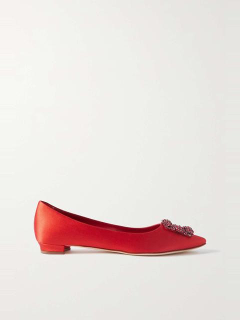 Hangisiflat embellished satin point-toe flats