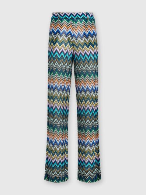 Viscose straight trousers with offset zigzag