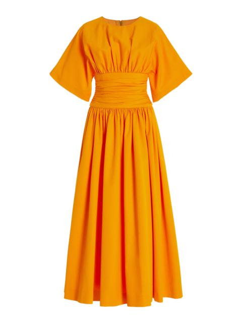 Ruched Cotton Poplin Midi Dress orange