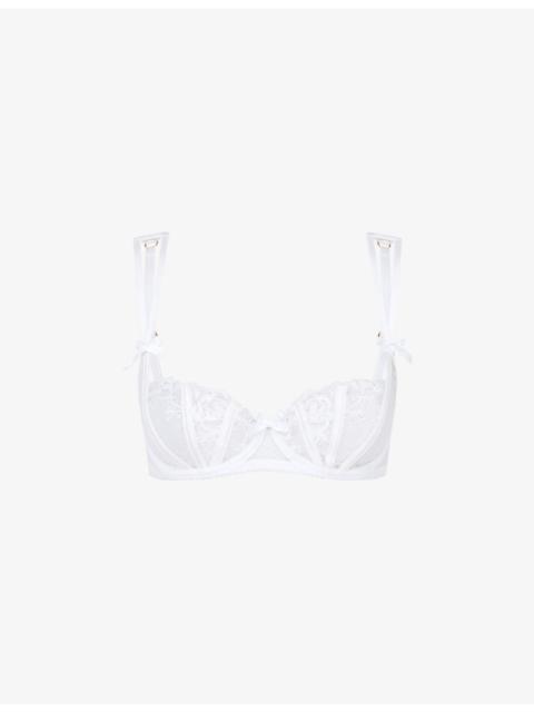 Rosia bow-embroidered underwired woven bra