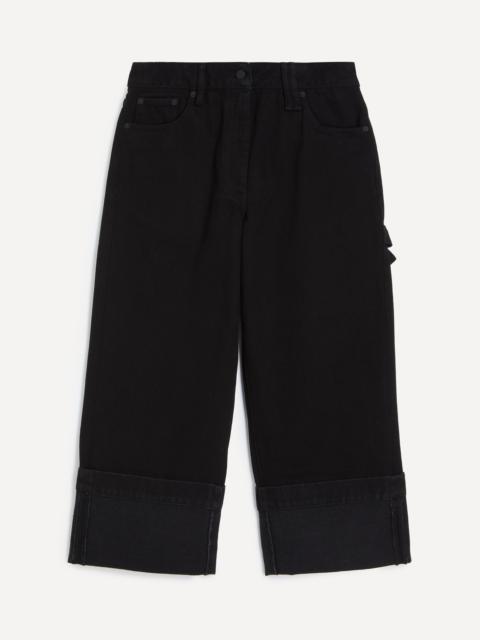 Black Turned-Up Cropped Wide-Leg Jeans