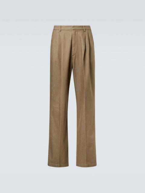 Pleated denim wide-leg pants