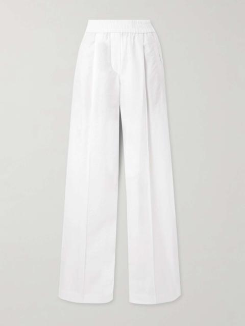 Pleated cotton-blend twill wide-leg pants White