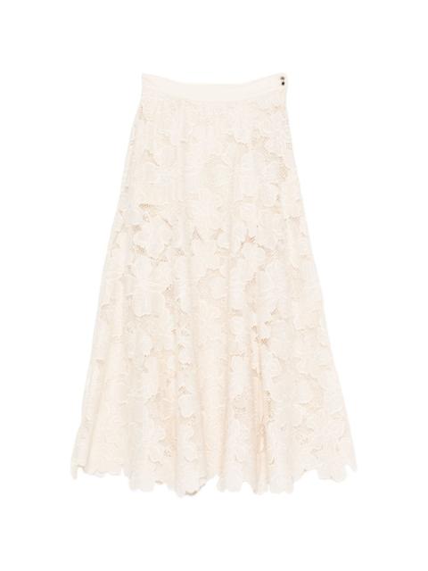 A-line floral-embroidered midi skirt