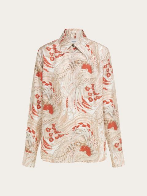 Silk Twill Shirt with Feather Print