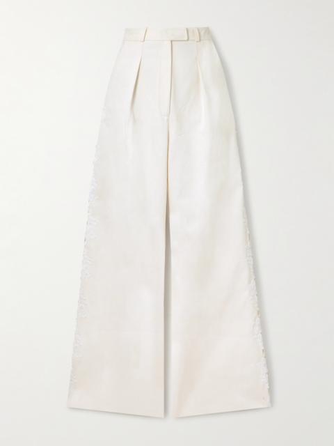 Fredan Guipure Lace-trimmed Cotton-twill Wide-leg Pants