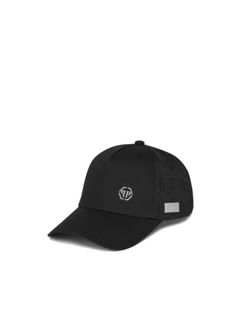 Hexagon-appliqué baseball cap