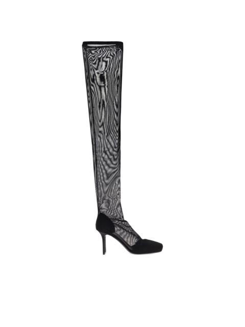 square-toe mesh thigh boots