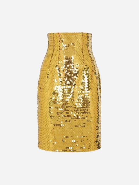 High-waisted sequined midi skirt