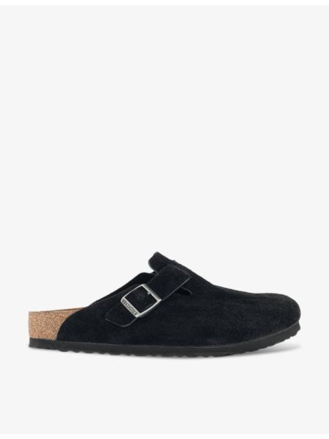 Boston logo-embossed suede clogs