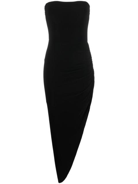 strapless asymmetric bodycon dress