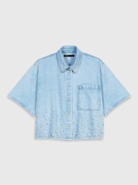 Cropped rhinestone denim shirt