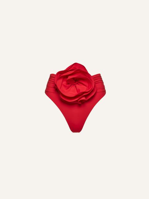 High-waisted flower appliqué swim bottom in red