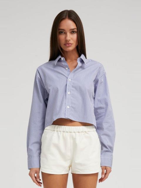 BLUE STRIPED CROPPED BUTTON DOWN