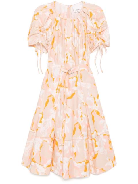 abstract-print gathered-sleeves dress