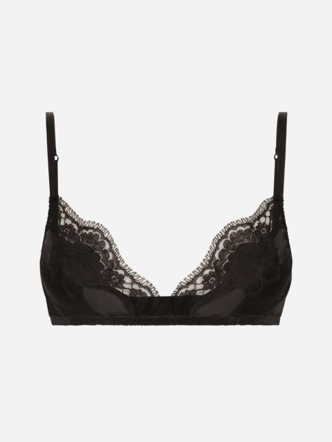 Soft-cup satin bra with lace detailing