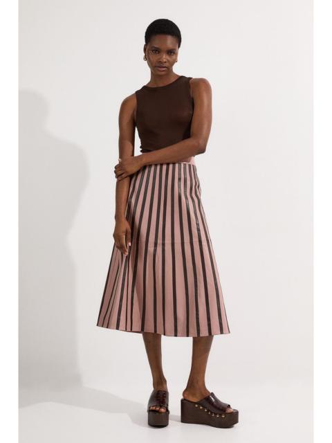 Leather Stripe Mix Full Midi Skirt