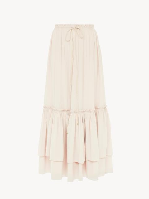 RUFFLED LONG SKIRT IN SILK MOUSSELINE