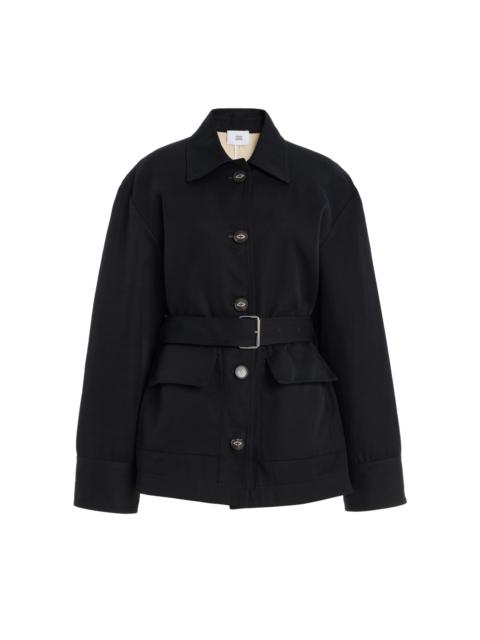 Belted Cotton-Twill Barn Jacket black