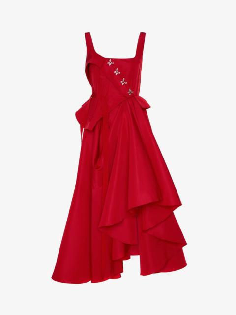 Asymmetric Drape Dress in Welsh Red
