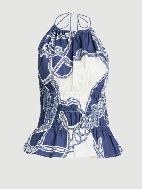 Shirred Cotton Tiered Chain Print Halter Neck Woven Top