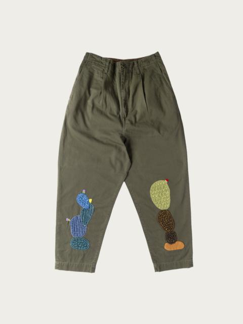 Chino High Waisted NIME Pants (CACTUS Embroidery) - Khaki