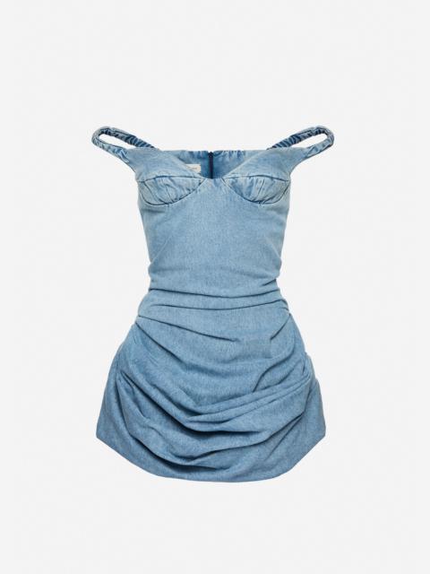 Off-shoulder bustier denim dress in light blue