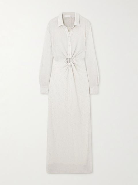 Embellished cutout metallic mesh maxi dress Silver