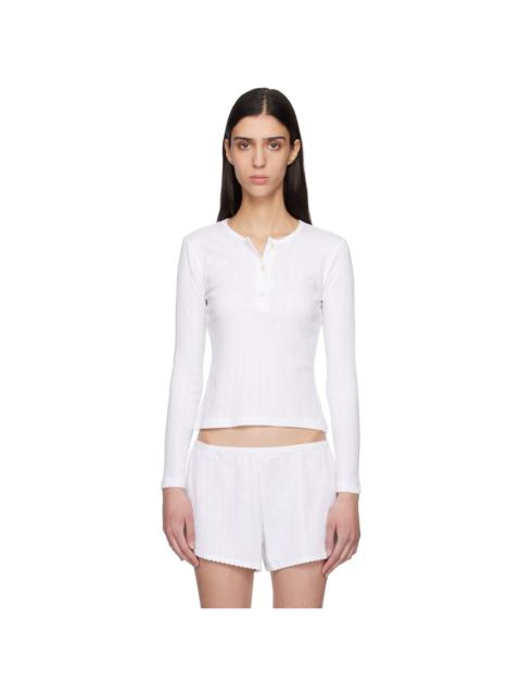 White Pointelle Long Sleeve Henley