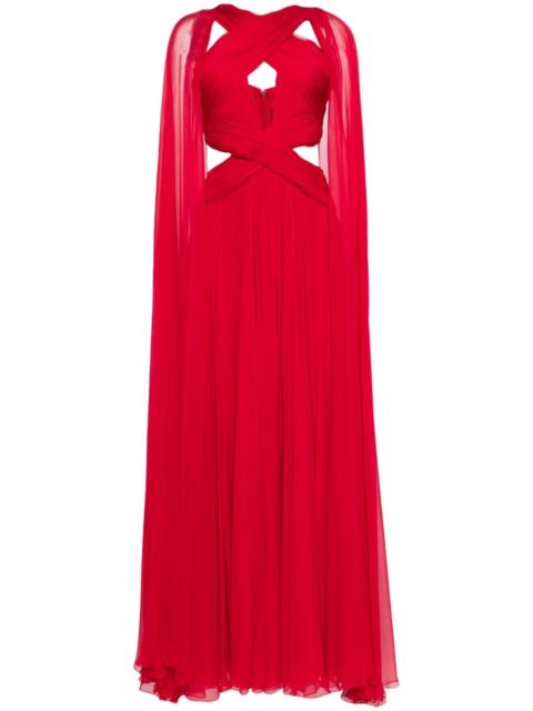 silk-chiffon cape gown