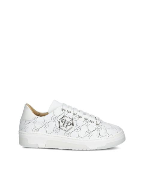 logo-plaque perforated sneakers