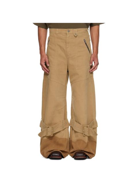 Beige Pin-Buckle Cargo Jeans