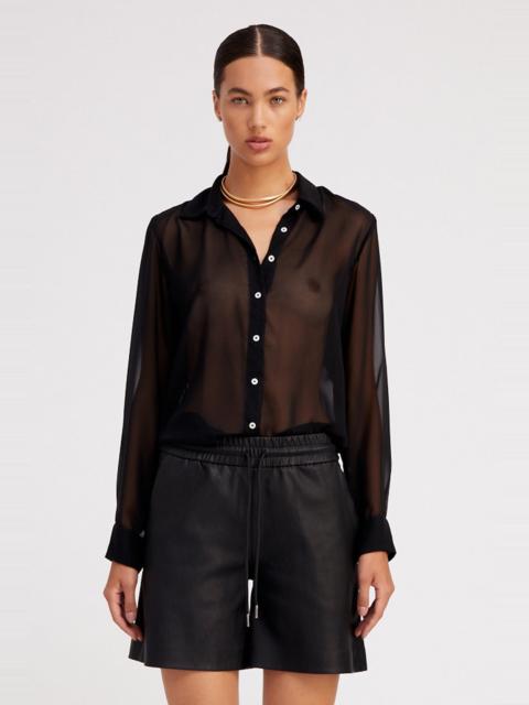 BLACK SILK FITTED BUTTON DOWN