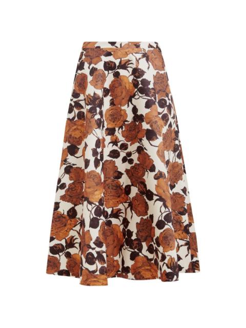 floral-print A-line midi skirt