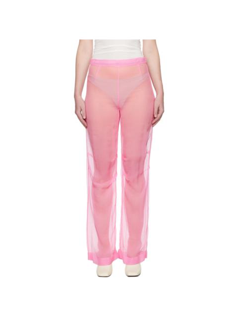 Pink Mousseline Silk Chiffon Knee Trousers