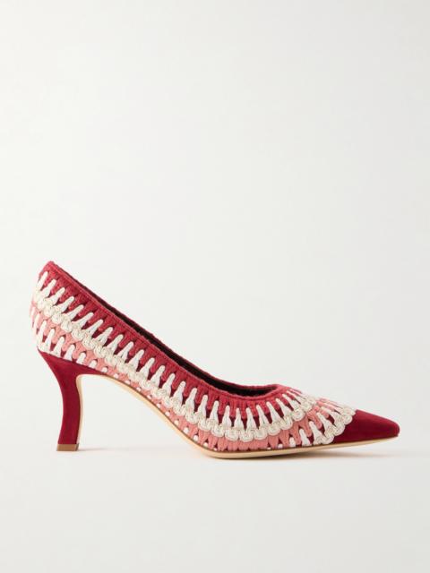 Ombohi 70 Raffia-trimmed Crocheted Pumps