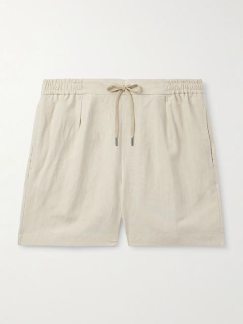 Dorest Straight-Leg Pleated Silk and Linen-Blend Drawstring Shorts Cream