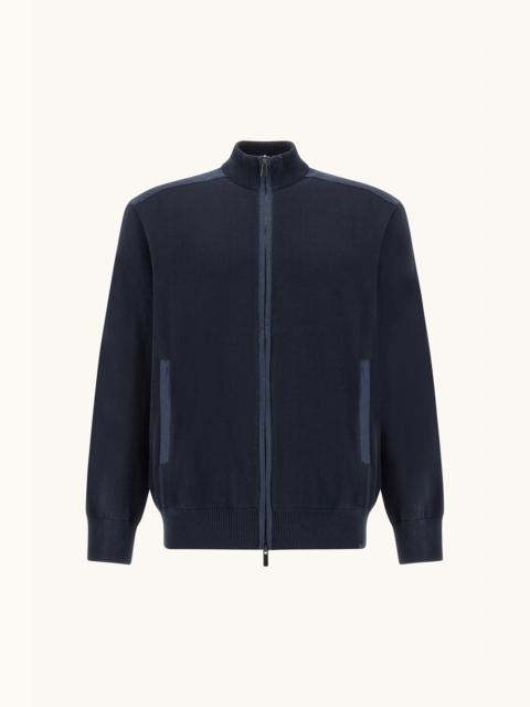 ZIP‑UP SWEATER IN FRESCO COTTON WITH LINEN DETAILS