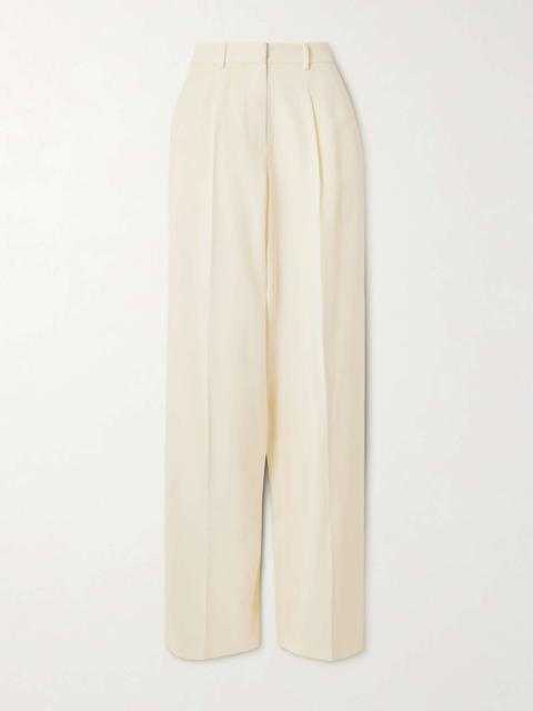Pleated wool and silk-blend cady straight-leg pants