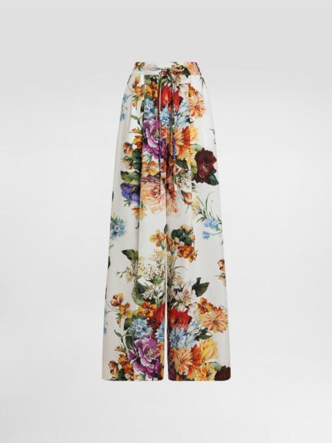 Flower bouquet-print poplin trousers