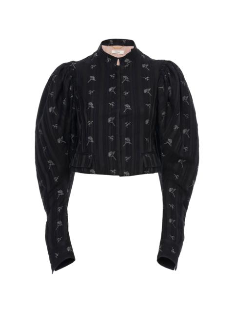 Puff-Sleeve Cotton-Silk Jacquard Cropped Jacket black