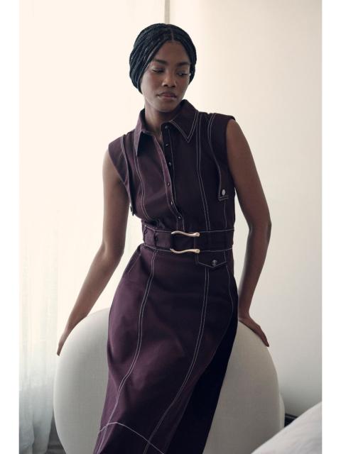 Petite Tailored Top Stitch Detail Belted Midi Dress