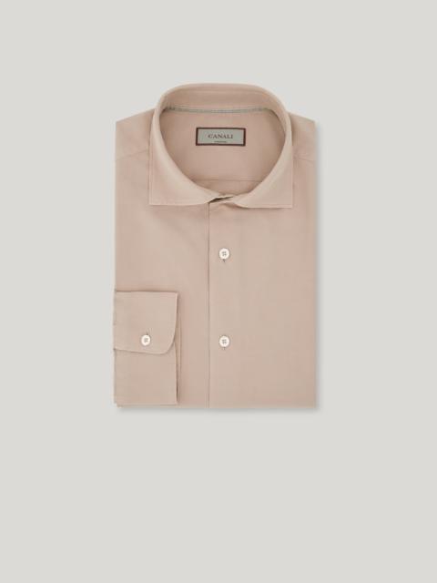 BEIGE REGULAR FIT SILK COTTON GARMENT DYED SHIRT