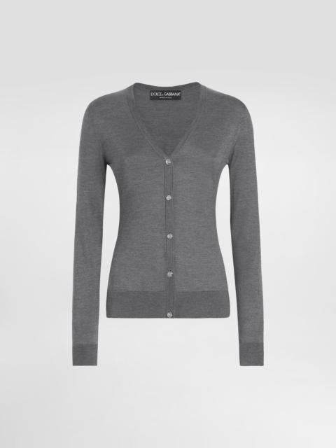Silk V-neck cardigan with DG logo embroidery