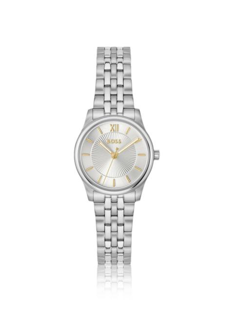 GRACEFUL SILVER-TONE WATCH WITH SUNBURST-PATTERNED DIAL