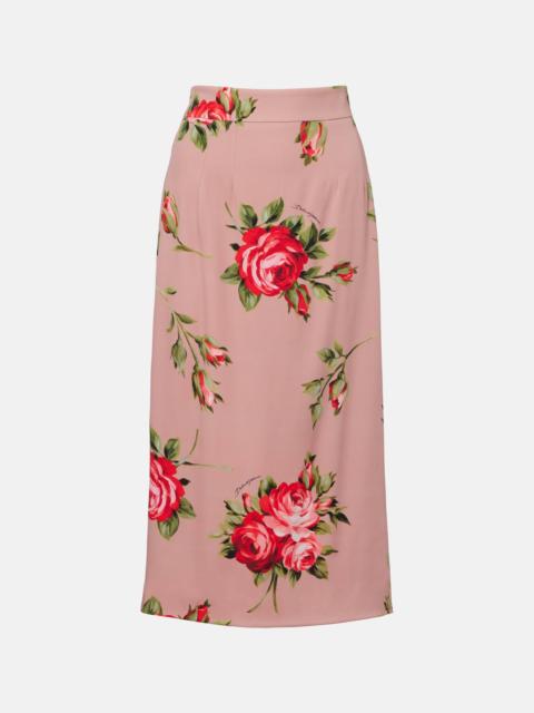 Floral silk-blend midi skirt